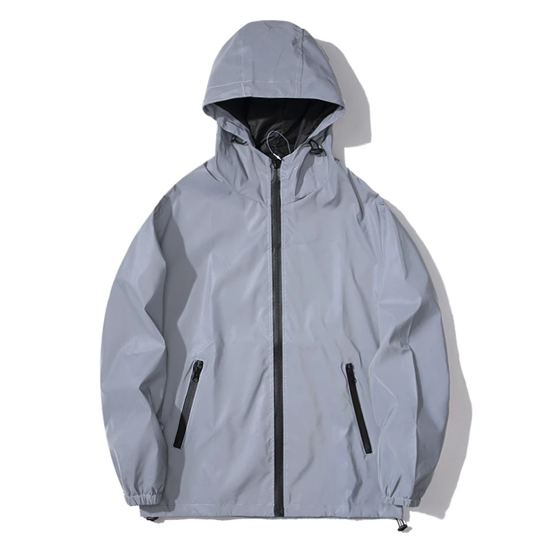 NEW SIZE Night Reflective Jackets Double Fabric Windbreaker Hooded Jacket Men Hip Hop Dancer Waterproof Zipper Coats Outwear - Image 3