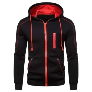 Alternative view of Men's Hoodie Black White Army Green Red Hooded Color Block Fleece Cool Casual Winter Clothing Apparel Hoodies Sweatshirts