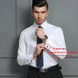 Alternative view of Men's Classic French Cuffs Social Dress Shirt Formal Business Standard-fit Long Sleeve Wedding Party Office Work White Shirts