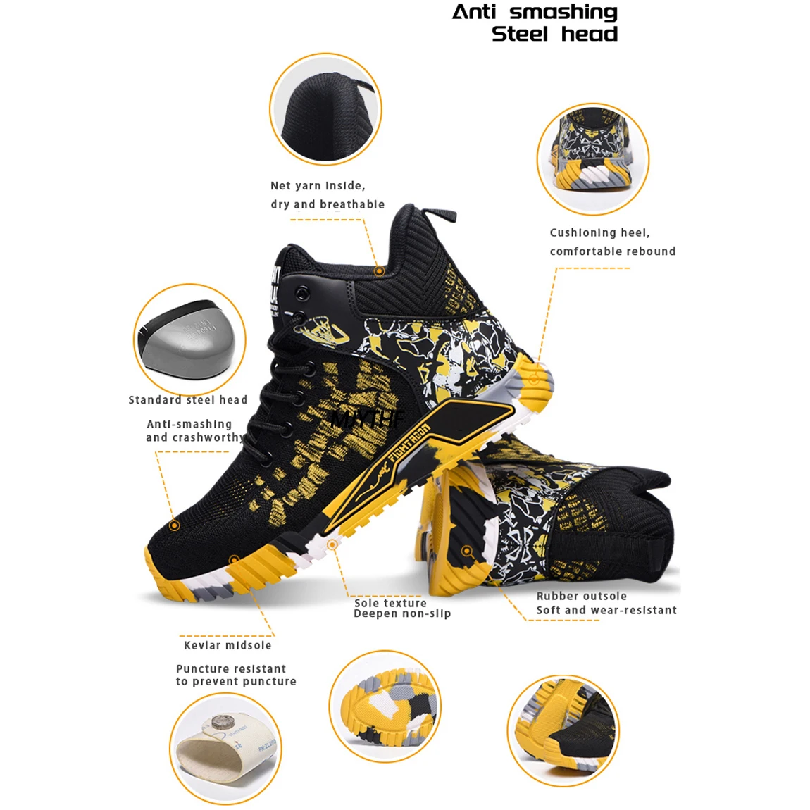Clearance_High Top Safety Shoes For Men's Work Safety Boots Anti Impact And Anti Puncture Work Sports Shoes, Not Wasily Damaged - Image 6