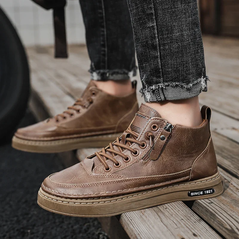 Men Boots Winter High Top Leather Shoes Fashion Cotton Shoes Fashion Ankle Boots Business Casual Outdoor Shoes Male Sneakers New - Image 3